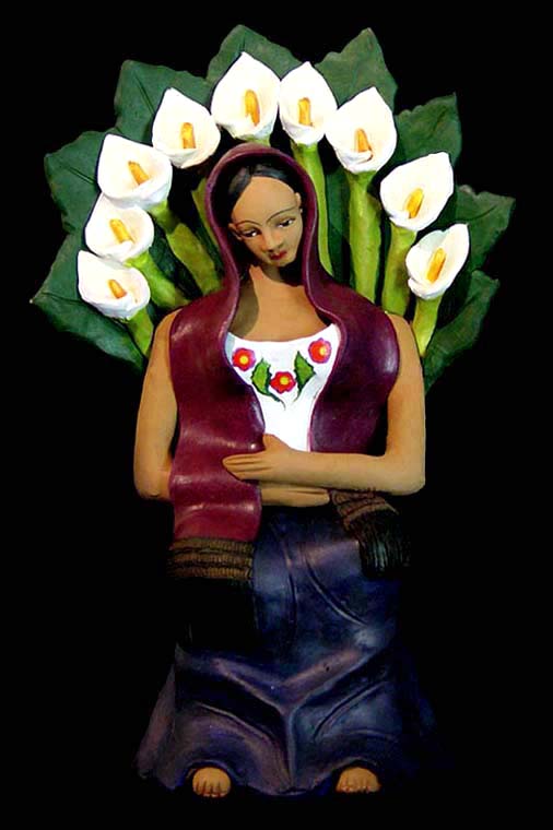 Frida with calla lillies