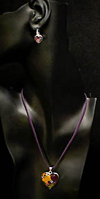 sterling silver heart pdt and earr with flowers
